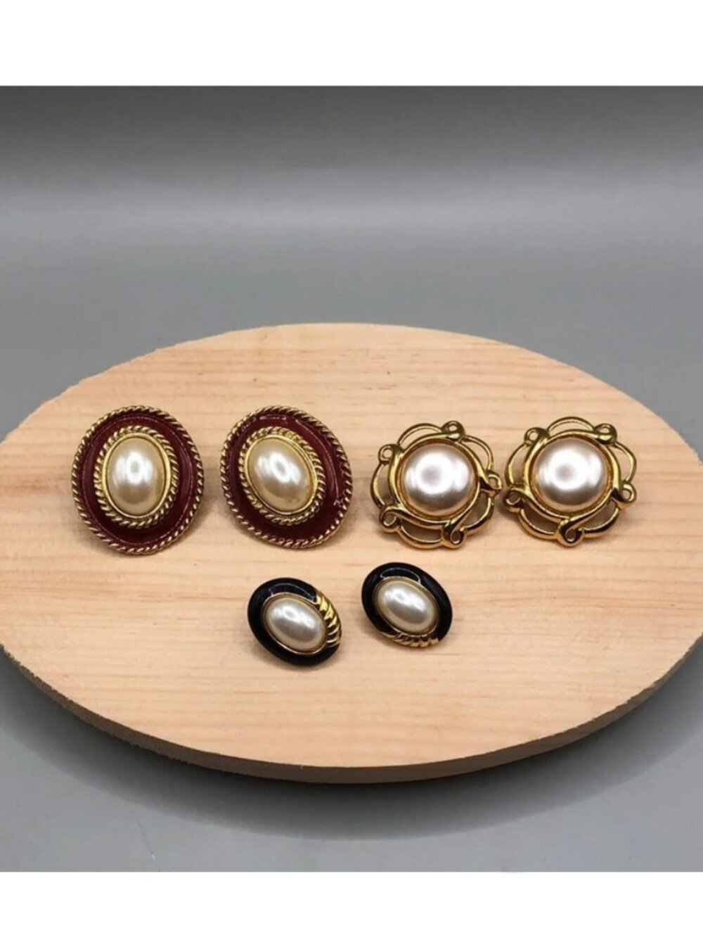 Bundle 3 Faux Pearls Vintage Statement Costume Earrings Allison Reed Napier.